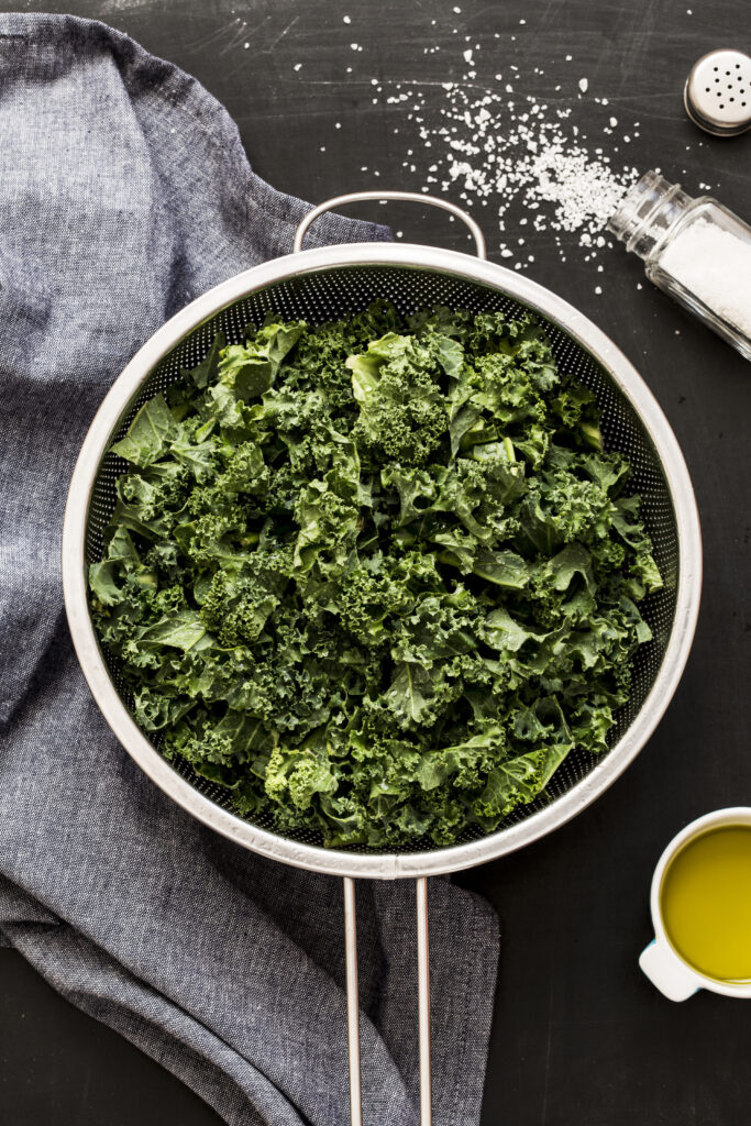 Kale in a strainer