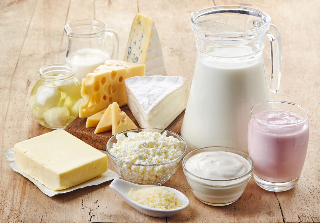 A table displaying various dairy products